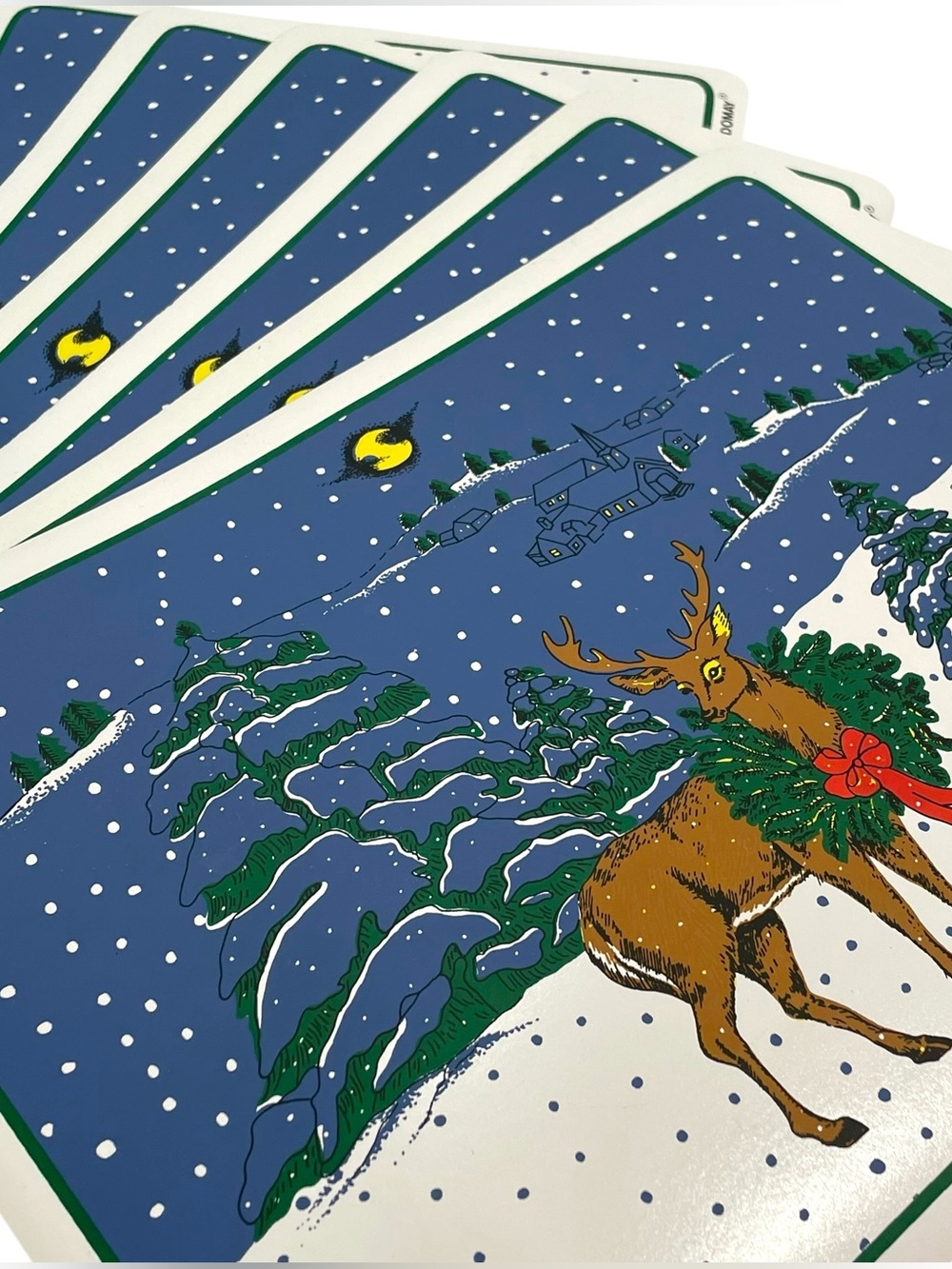 Vintage 1980s Domay Holiday Vinyl Placemats Set (6) Reindeer - Christmas Dining